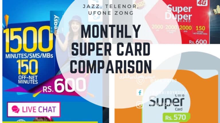 Monthly Super Card Comparison of Jazz, Ufone, Telenor & Zong